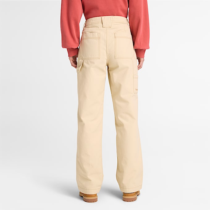 Pantalón recto de lona para mujer en beis