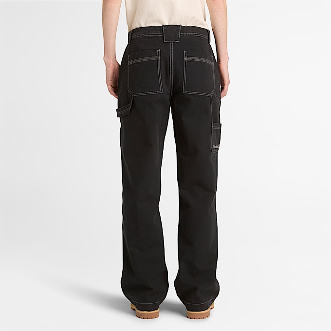 Pantalón recto de lona para mujer en negro