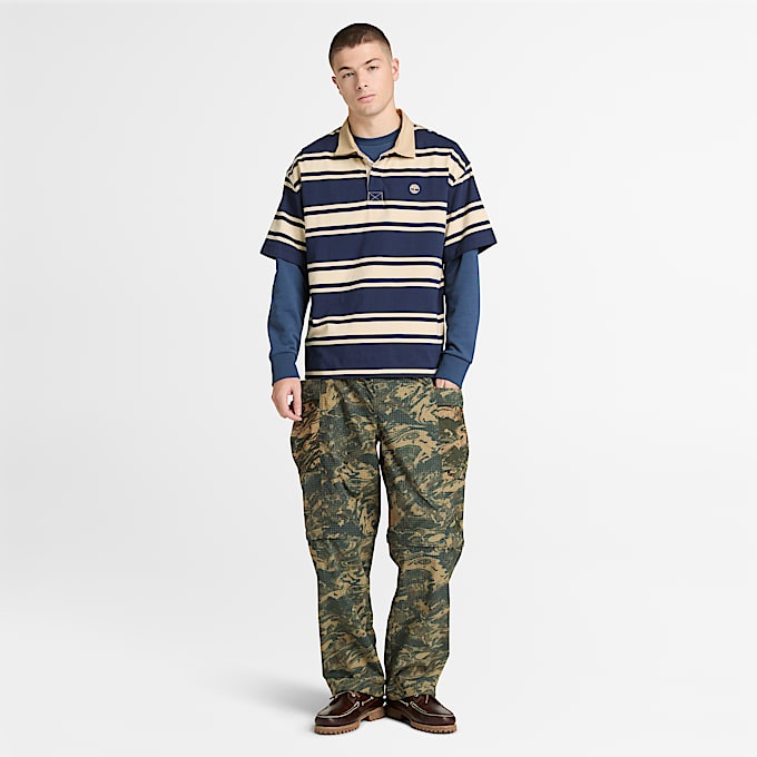 All Gender Kurzrmeliges RugbyPolohemd mit Streifen in DunkelblauBeige TBL Blau ALT2