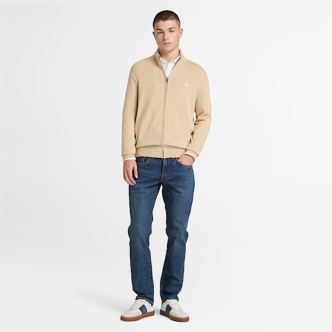 Johns River Baumwollpullover mit durchgehendem Reiverschluss fr Herren in Beige TBL Beige ALT2