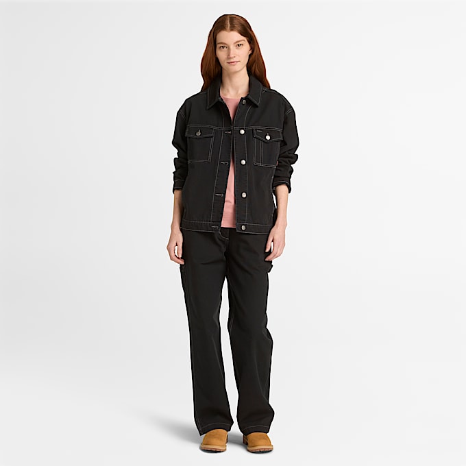Canvas Trucker Jacket for Women in Black