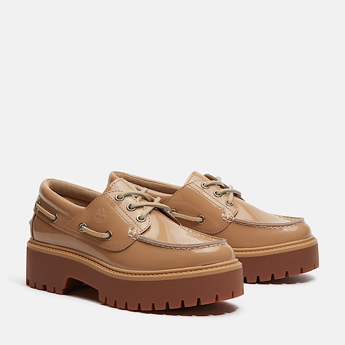 Stone Street Platform Boat Shoe for Women in Beige