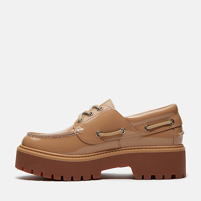 Stone Street Platform Boat Shoe for Women in Beige