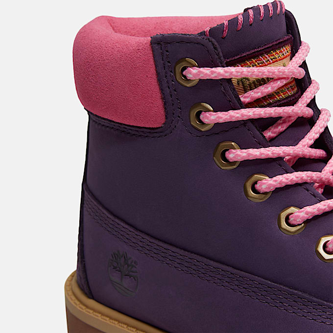 Timberland® Premium 6-Inch Waterproof Boot for Junior in Dark Purple/Light Pink