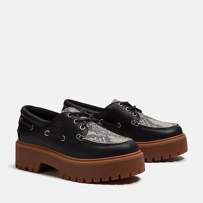 Stone Street Platform Boat Shoe for Women in Black TBL Black ALT4