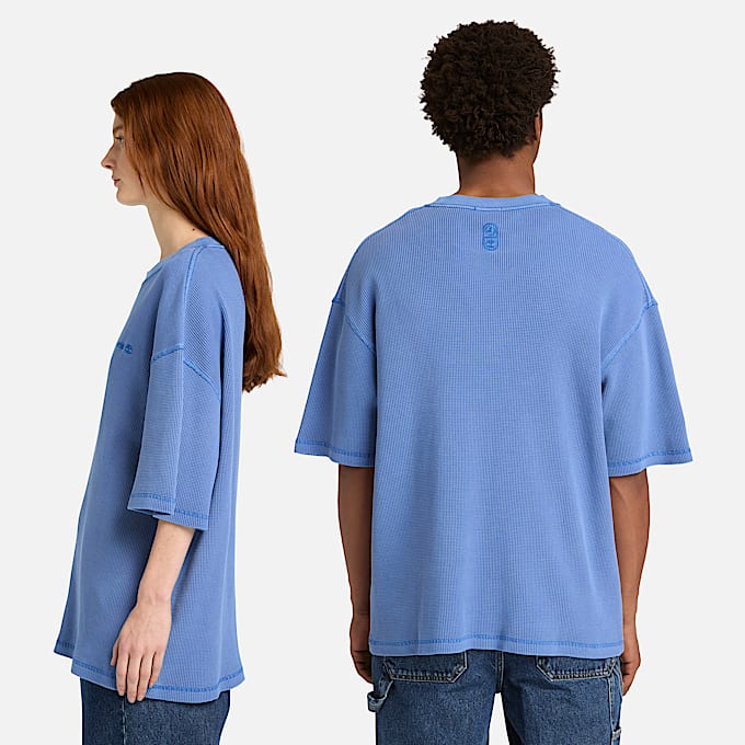 T-shirt Waffle Sem Género em azul