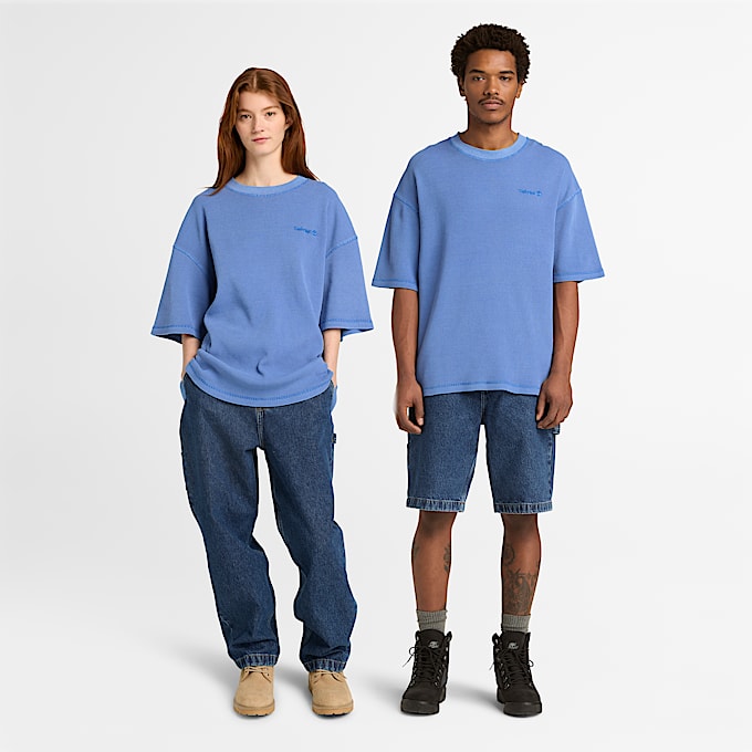 T-shirt Waffle Sem Género em azul