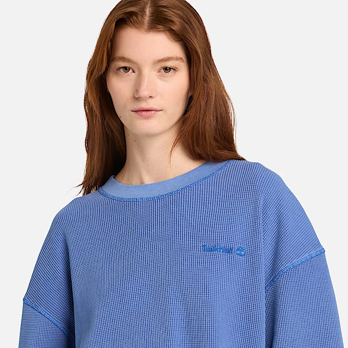 T-shirt Waffle Sem Género em azul