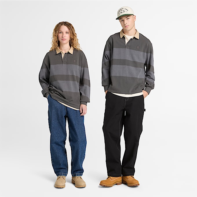 All Gender Langrmeliges gestreiftes RugbyPolohemd in Schwarz TBL Schwarz ALT1