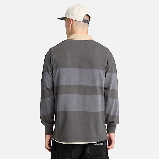 All Gender Langrmeliges gestreiftes RugbyPolohemd in Schwarz TBL Schwarz ALT3