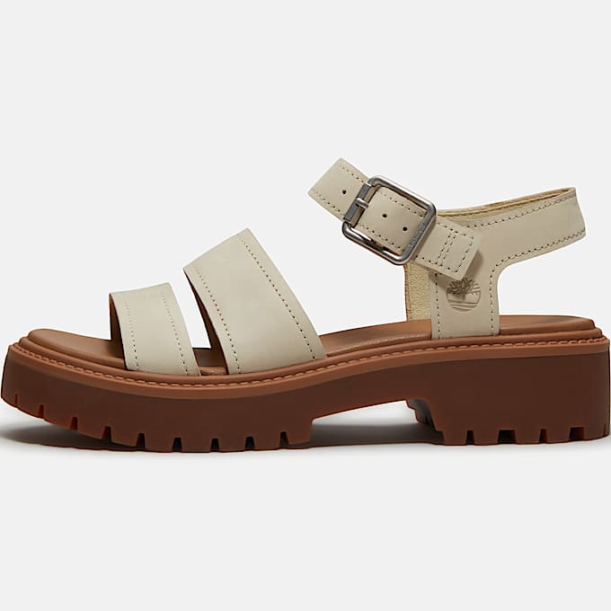 Stone Street Platform Backstrap Sandal for Women in Light Beige