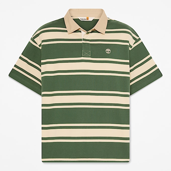 Polo Rugby a Righe a Maniche Corte All Gender in verde scuro/beige - 1