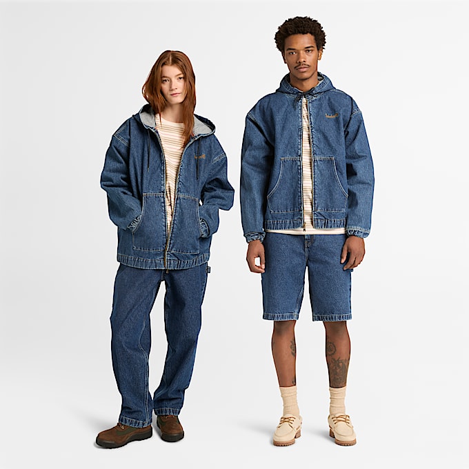 All Gender Denim FullZip Hooded Bomber in Blue TBL Blue ALT1