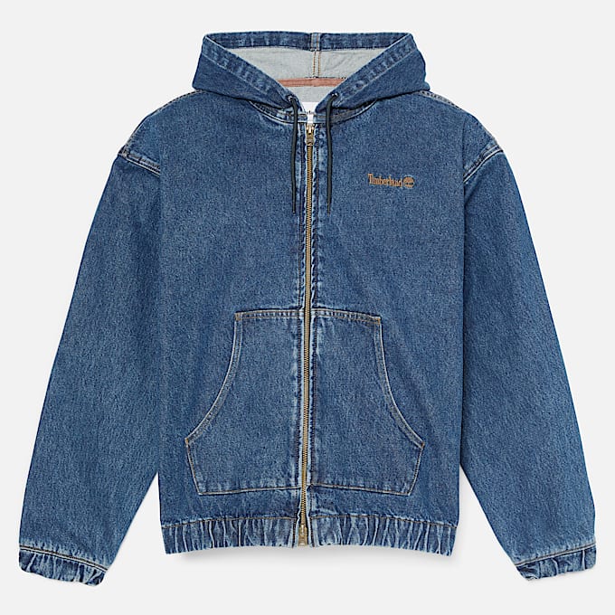 All Gender Denim FullZip Hooded Bomber in Blue TBL Blue HERO