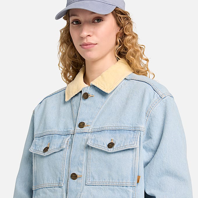 All Gender Corduroy Collared Denim Jacket in Light Blue TBL Blue ALT3