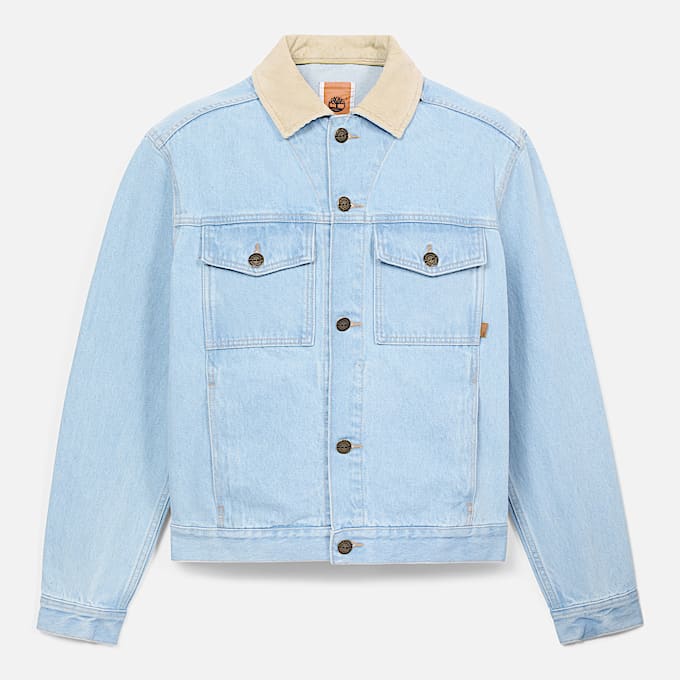 All Gender Corduroy Collared Denim Jacket in Light Blue TBL Blue HERO