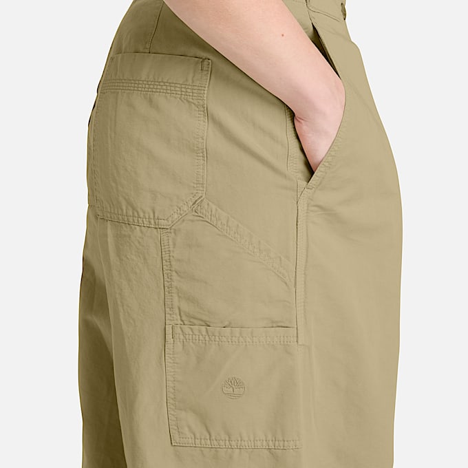 Pantalones utilitarios de algodn y lino para mujer en verde TBL verde ALT3