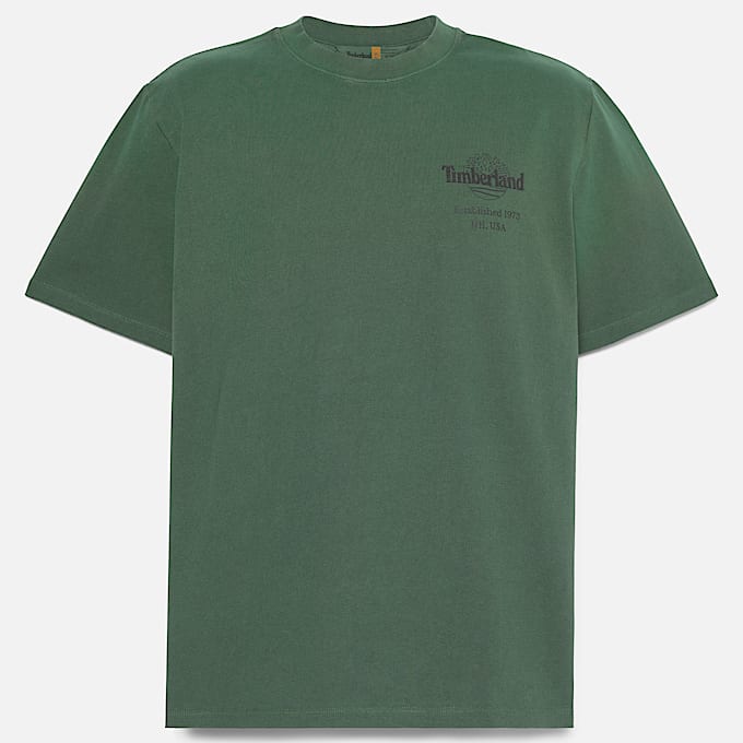 T-shirt Pesante con Grafica e Logo ad Albero Sunfaded da Uomo in verde scuro - 1