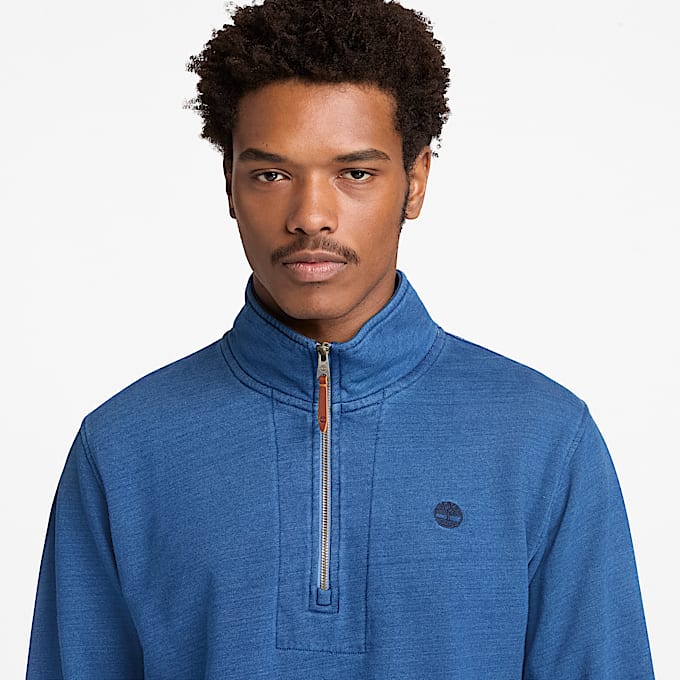 Indigoblaues Sweatshirt mit Viertelreiverschluss fr Herren in Blau TBL Blau ALT3