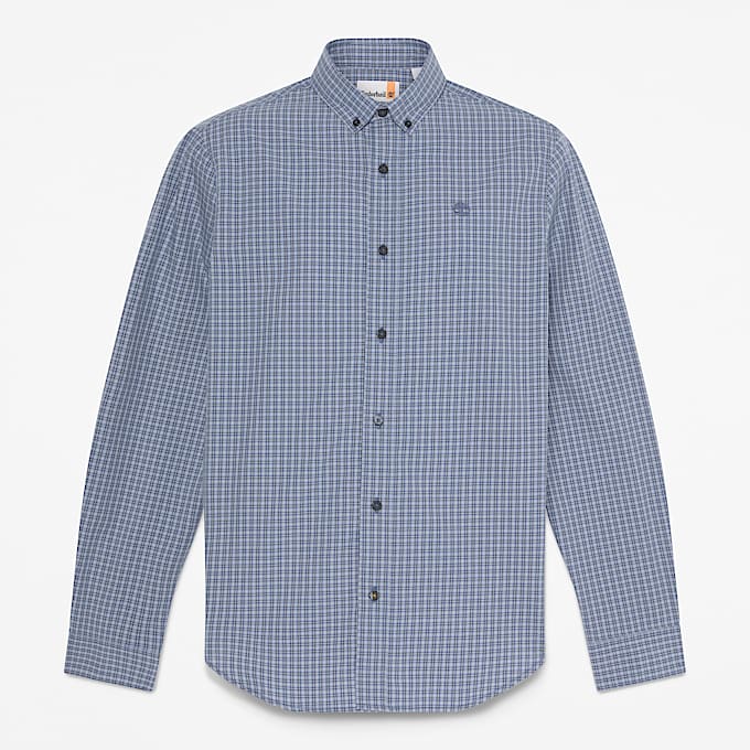 Micro Plaid Poplin Shirt for Men in Blue - 1