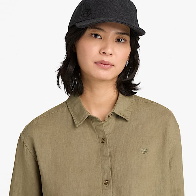 Long-Sleeve Linen Shirt for Women in Brown