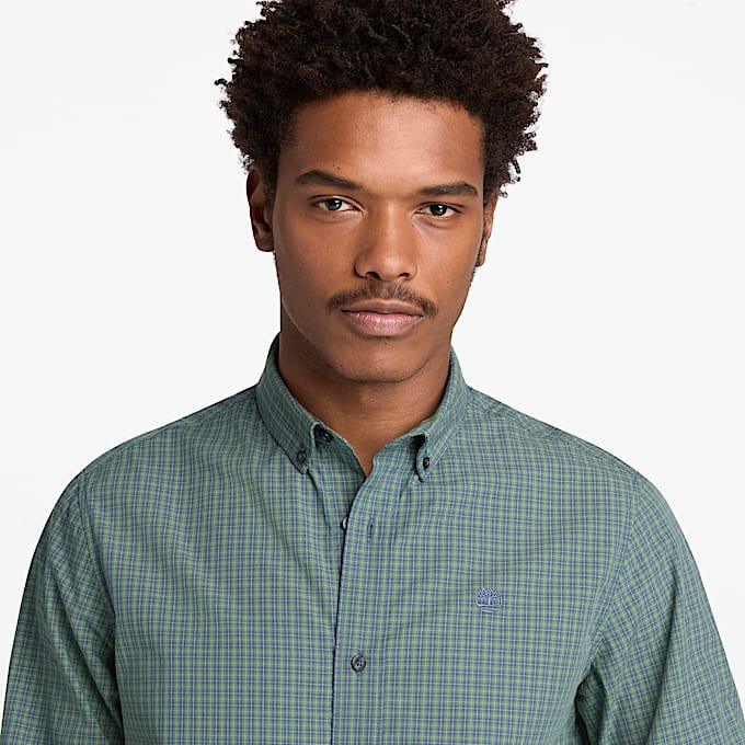 Camicia in Popeline a Quadri Micro da Uomo verde scuro