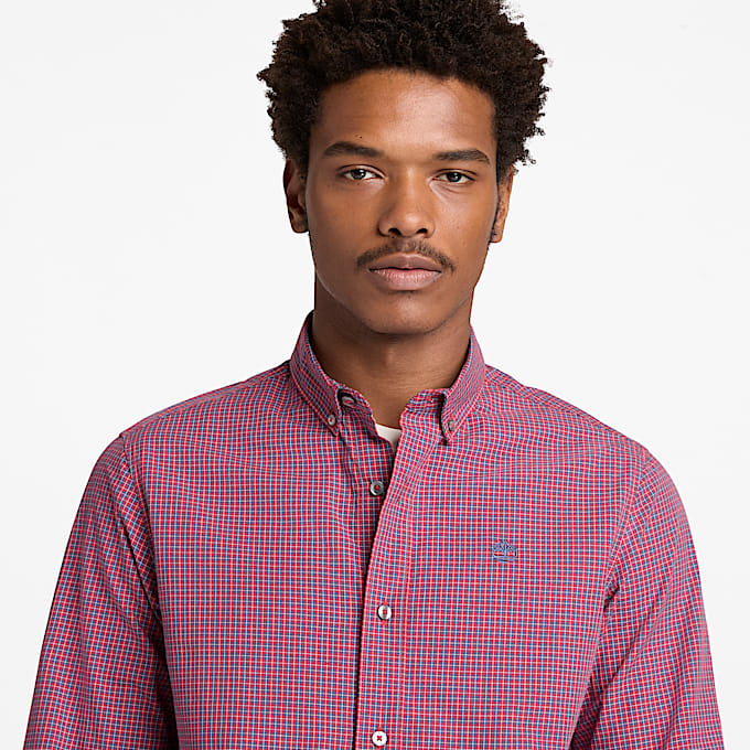 Micro Plaid Poplin Shirt for Men in Red