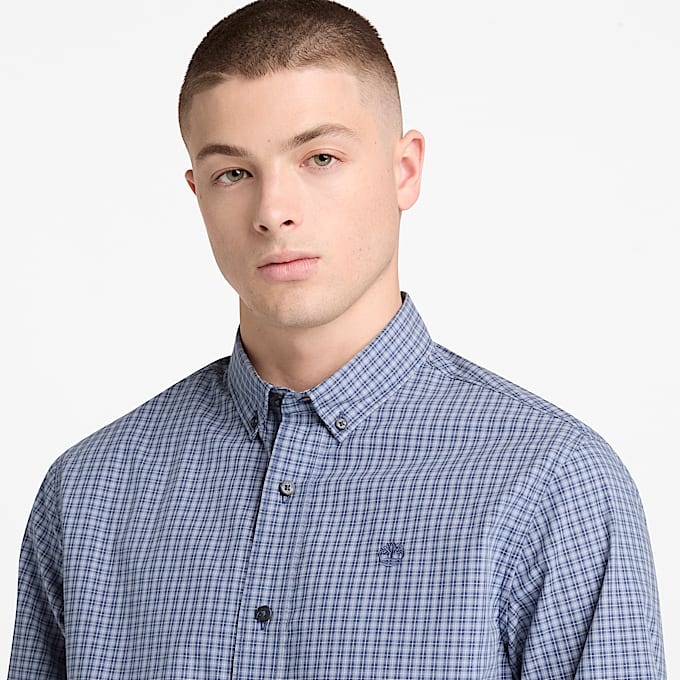 Micro Plaid Poplin Shirt for Men in Blue