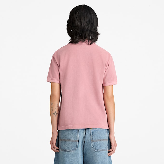 Garment Dyed Short-Sleeve Pique Polo for Women in Pink