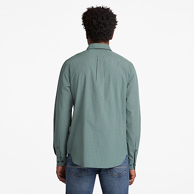 Camicia in Popeline a Quadri Micro da Uomo verde scuro