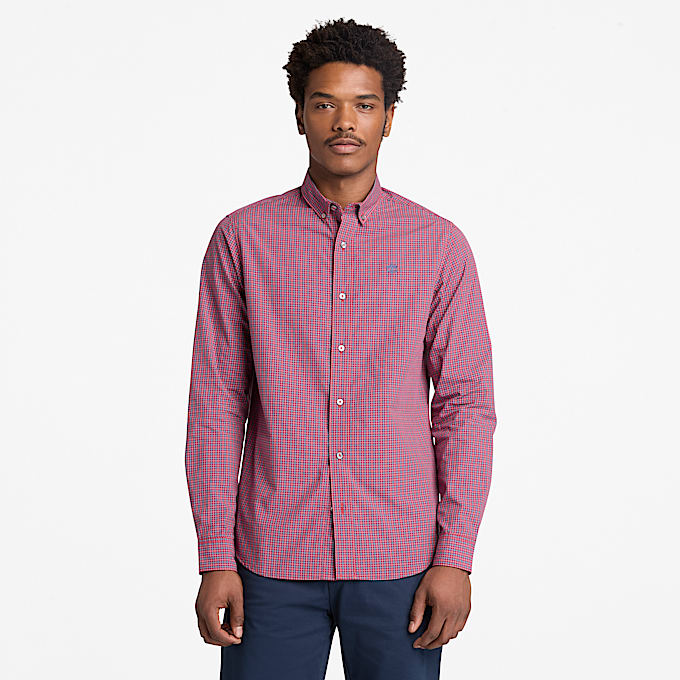 Micro Plaid Poplin Shirt for Men in Red