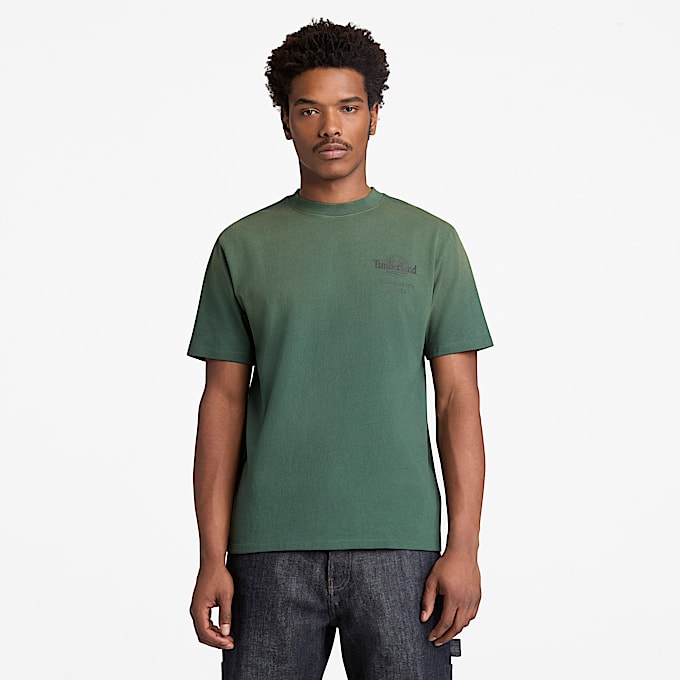 T-shirt Pesante con Grafica e Logo ad Albero Sunfaded da Uomo in verde scuro