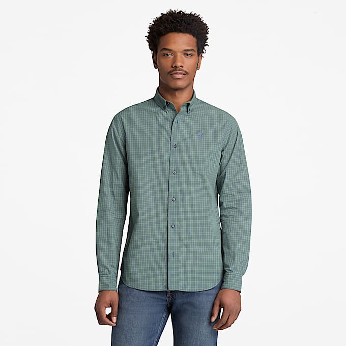 Camicia in Popeline a Quadri Micro da Uomo verde scuro