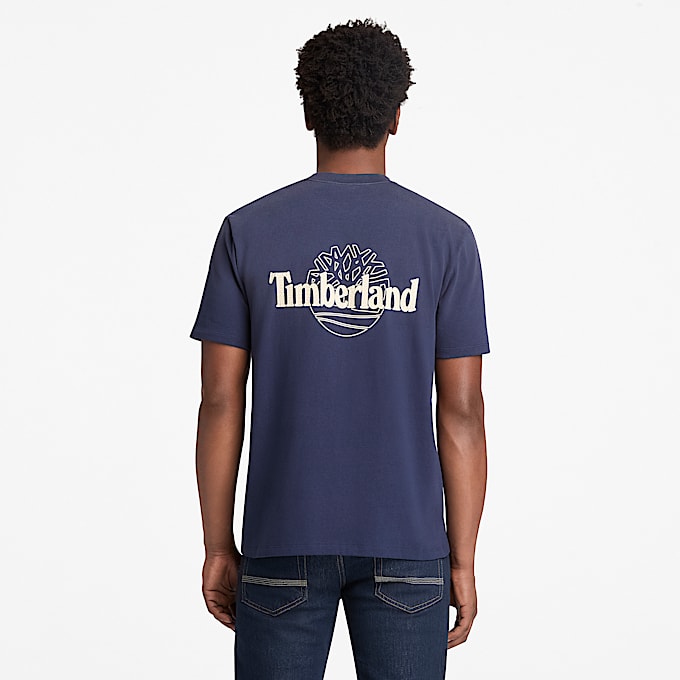 T-shirt Pesante con Grafica e Logo ad Albero Sunfaded da Uomo in blu scuro