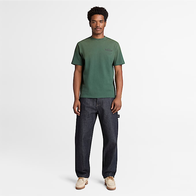 T-shirt Pesante con Grafica e Logo ad Albero Sunfaded da Uomo in verde scuro