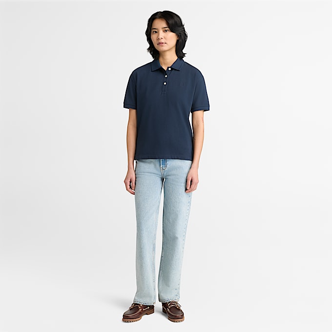 Polo a Maniche Corte in Piqué da Donna in blu scuro