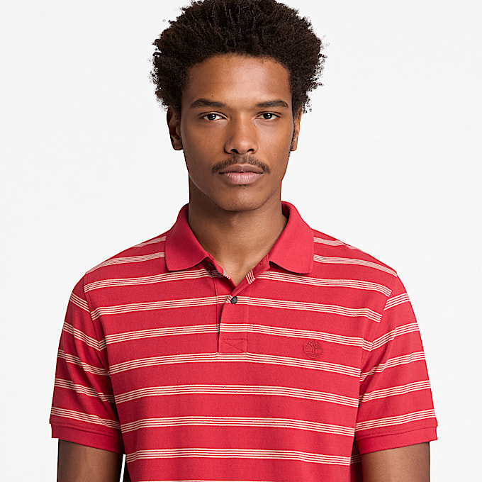 Millers River Kurzarm-Polohemd mit Streifen für Herren in Rot