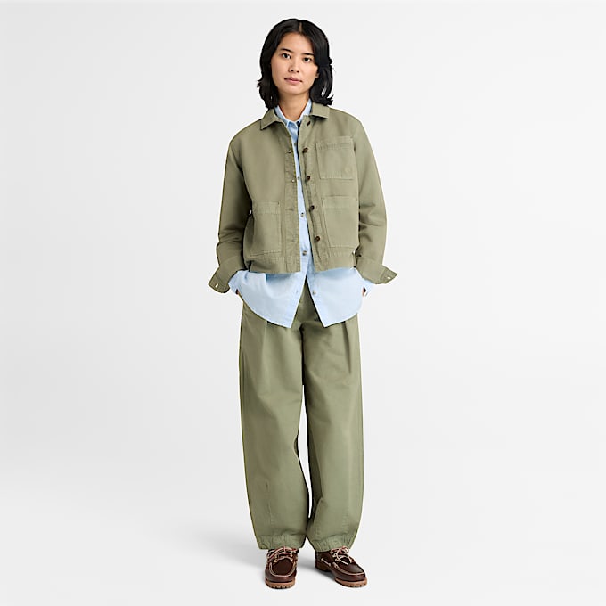 Sobrecamisa utilitaria de algodn y lino para mujer en verde TBL verde ALT2