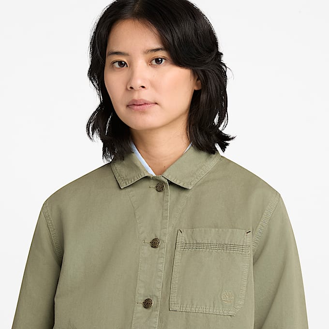 Sobrecamisa utilitaria de algodn y lino para mujer en verde TBL verde ALT3