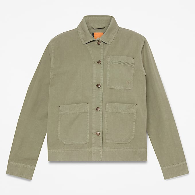 Sobrecamisa utilitaria de algodn y lino para mujer en verde TBL verde HERO