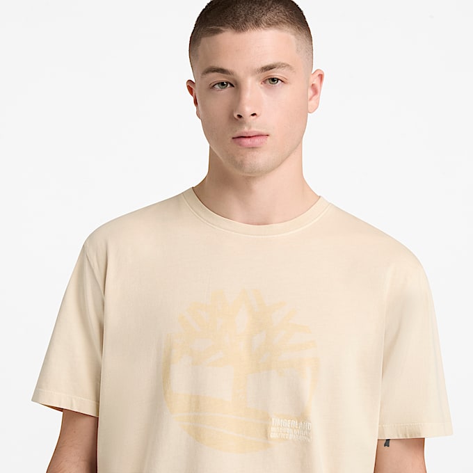 Stückgefärbtes T-Shirt mit Logo-Grafik für Herren in Beige