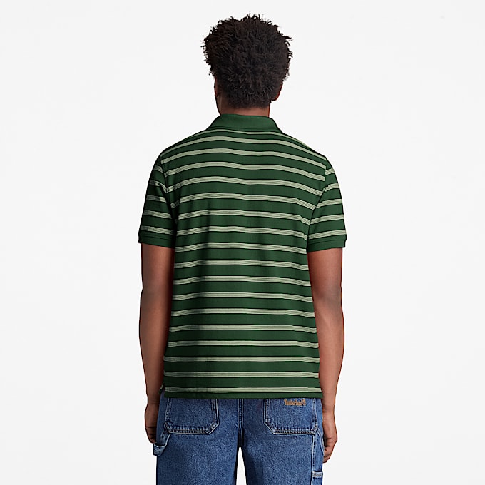 Millers River Striped ShortSleeve Polo for Men in Dark GreenBeige TBL Green ALT8