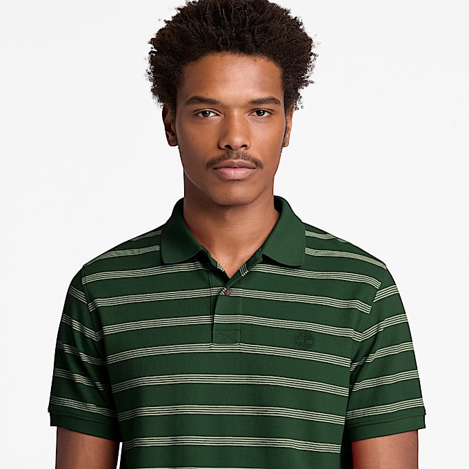 Millers River Striped ShortSleeve Polo for Men in Dark GreenBeige TBL Green ALT3