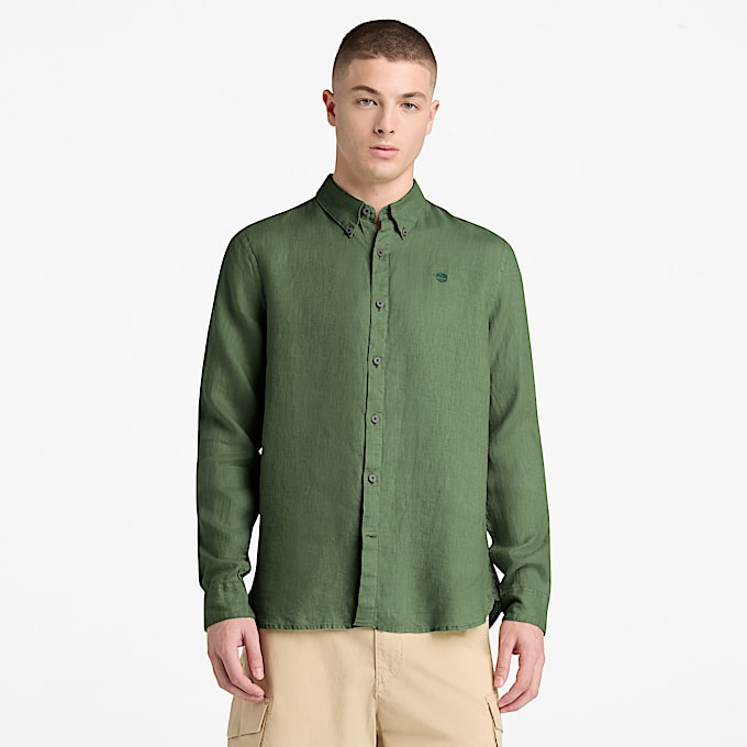 Mill Brook Linen Shirt for Men in Dark Green TBL Green ALT1