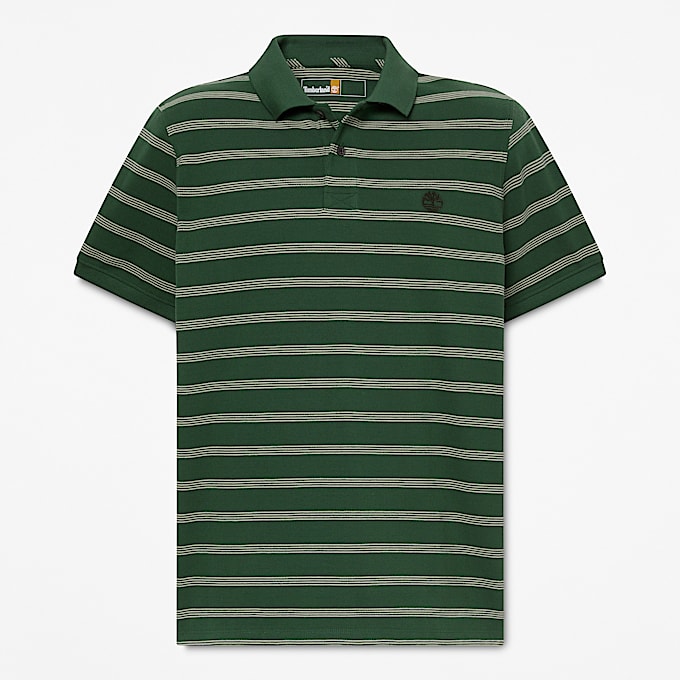 Millers River Striped ShortSleeve Polo for Men in Dark GreenBeige TBL Green HERO