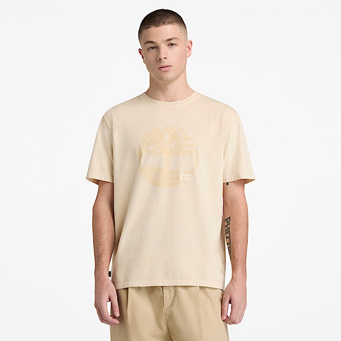 Stückgefärbtes T-Shirt mit Logo-Grafik für Herren in Beige