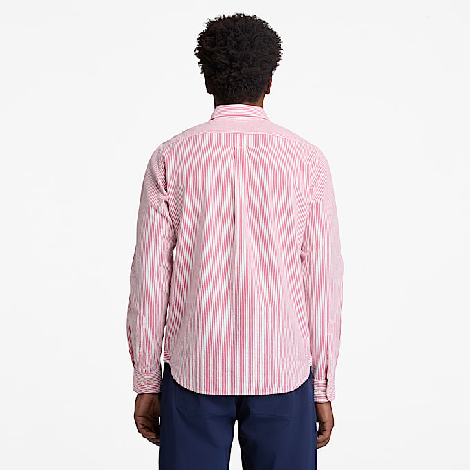 Chemise rayée à manches longues en seersucker pour homme en Rouge