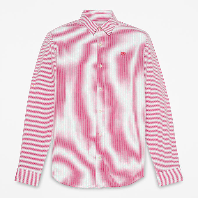 Chemise rayée à manches longues en seersucker pour homme en Rouge - 1