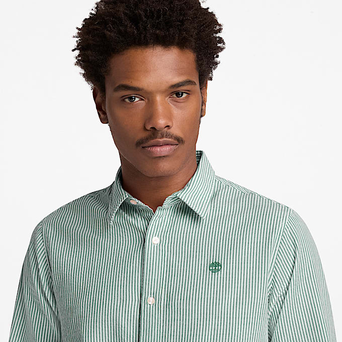LongSleeve Seersucker Striped Shirt for Men in Dark Green TBL Green ALT3