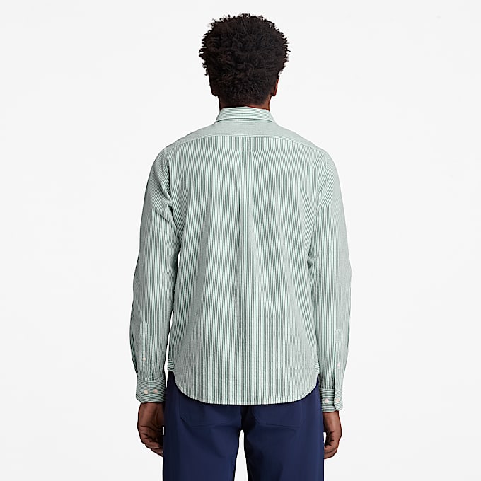 LongSleeve Seersucker Striped Shirt for Men in Dark Green TBL Green ALT8